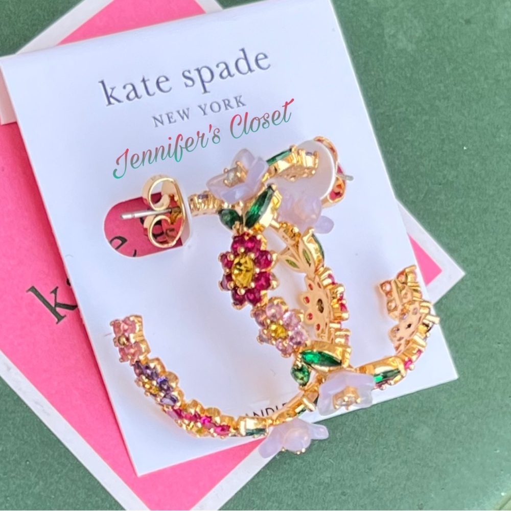 Kate Spade New York  Gold-Tone Medium Mixed Stone Flower Hoop Earrings